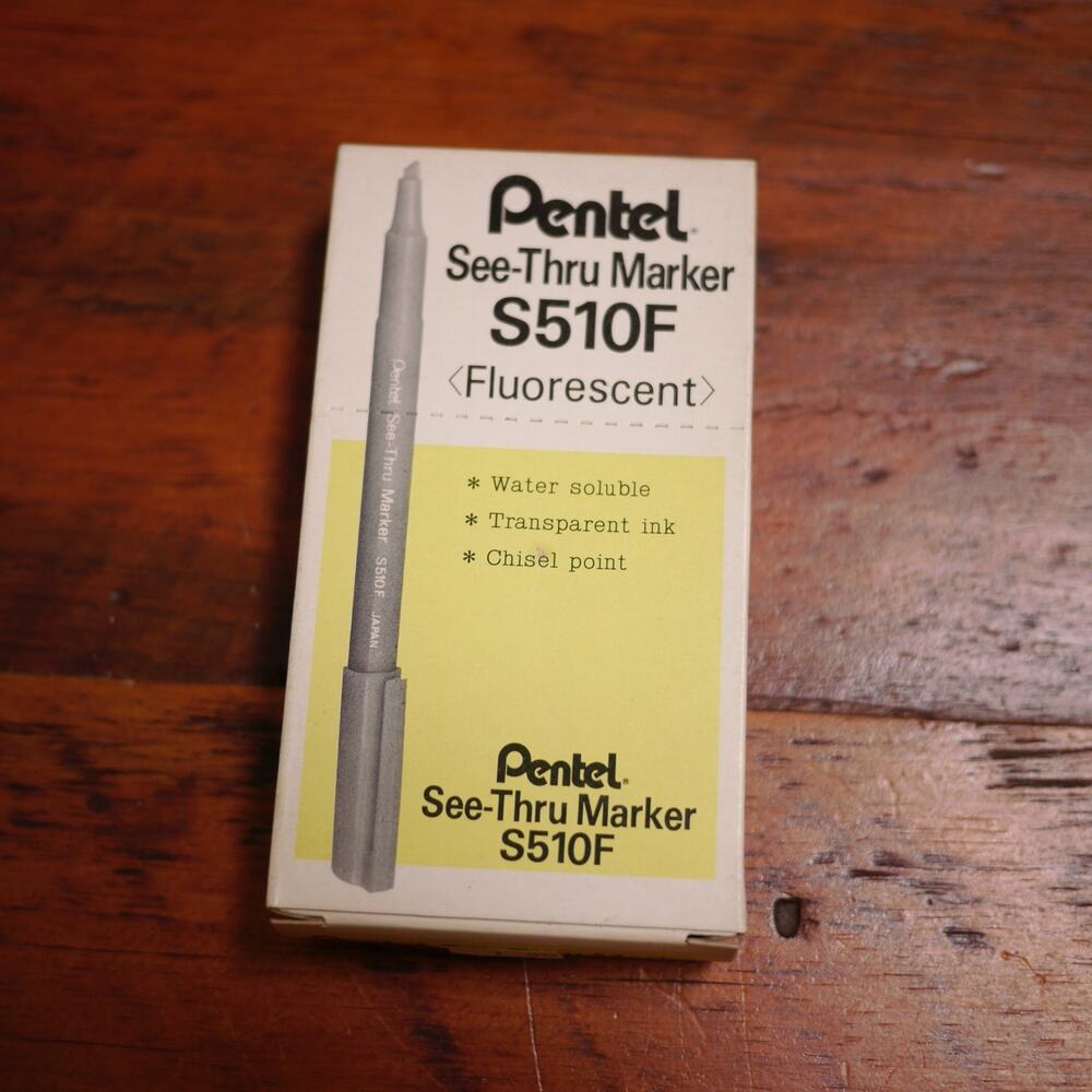 Box of 12 Vtg NEW Deadstock PENTEL See Thru Marker Fluorescent Highlighter S510F